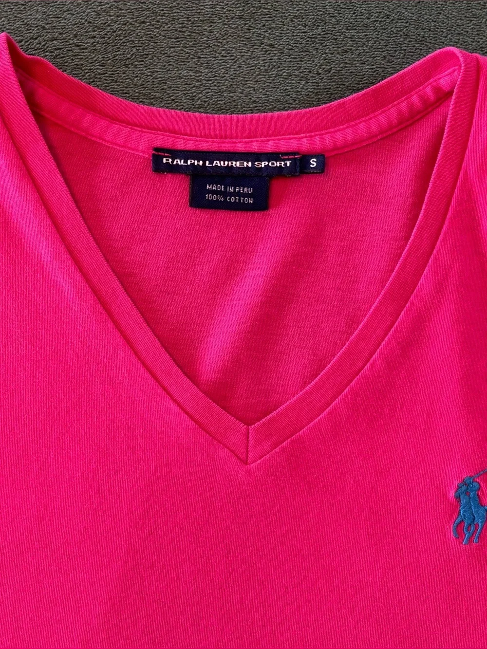 Ralph Lauren Bright Pink V-Neck Shirt with Blue Pony, Size: S (youth/girls) hi